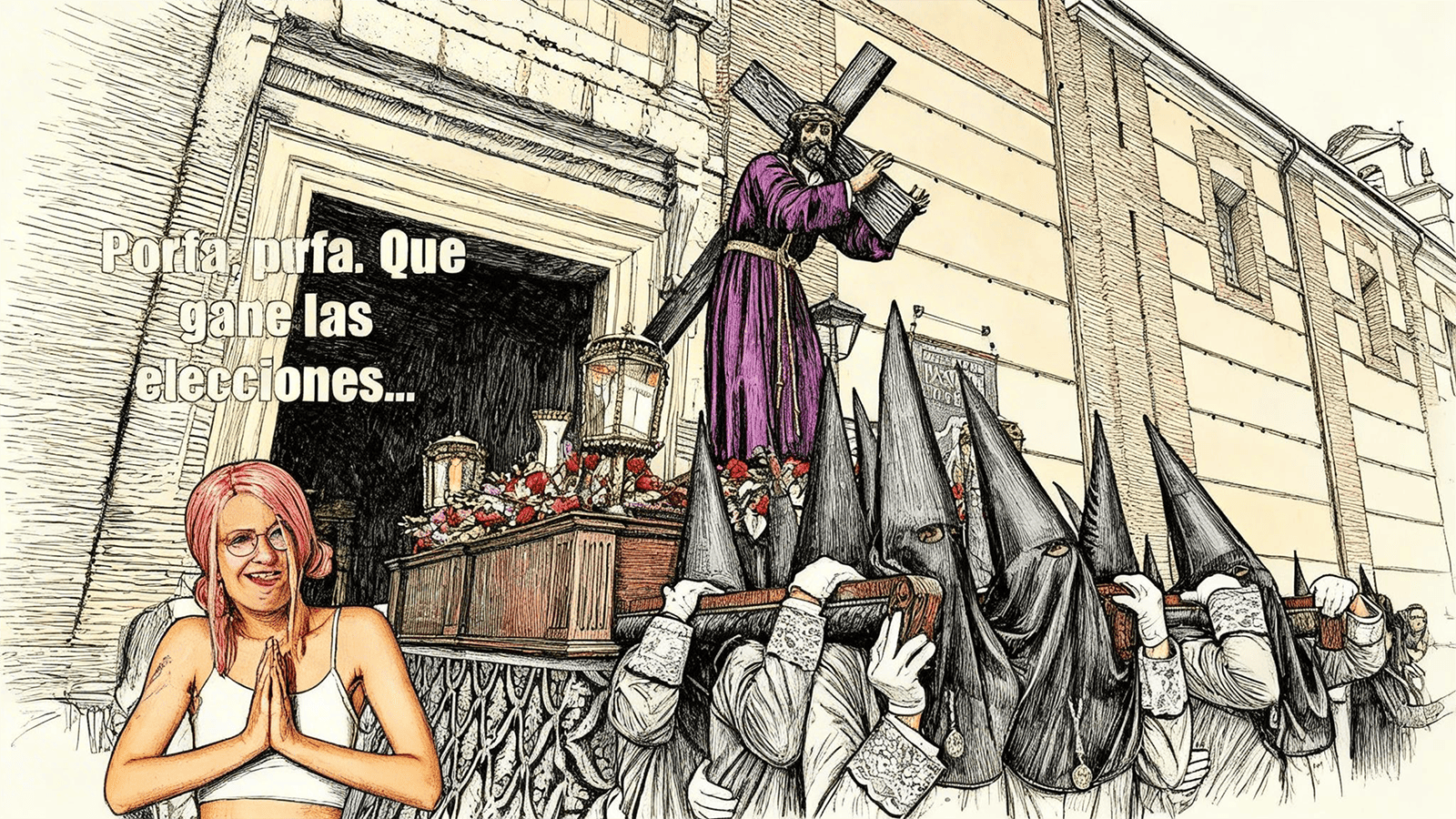 El arte de mandar a la quinta puñeta a la sosia de la tonta del bote: cuando un joven sevillano troleó a Montero en Semana Santa con la educación de un lord y el alma de un demonio